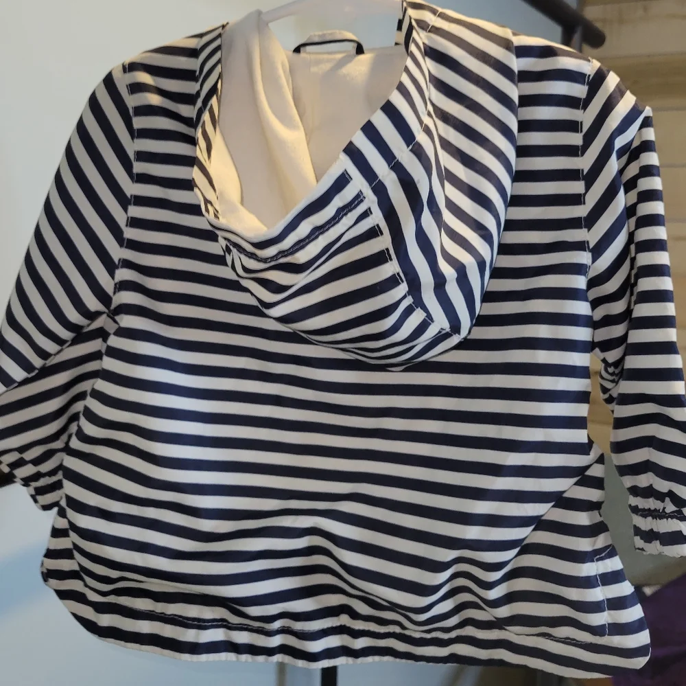 Zara Baby‎ Navy White Striped Hooded Windbreaker Jacket 12-18 Months Nautical
